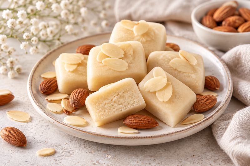 Selbstgemachtes Marzipan mit Mandeln und Mandelblättchen