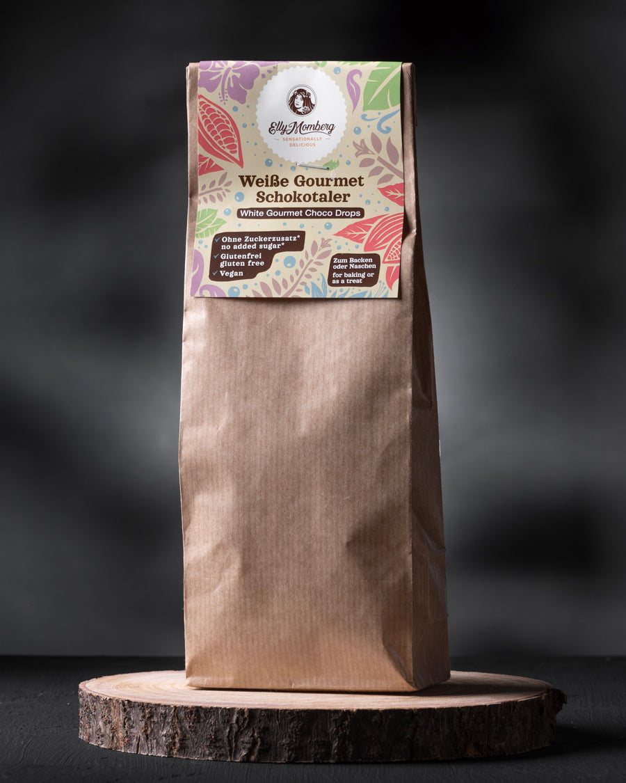 Elly Momberg, weiße Schokolade, Schokotropfen/Chips/Coins zum Backen und für Desserts; Snack, keto, zuckerfrei, vegan, glutenfrei, ohne Zuckerzusatz, Diabetiker, Diät, Abnehmen, laktosefrei, Lebensmittelallergie
Elly Momberg, white chocolate, chocolate drops, chips, coins for baking, desserts, treat, keto, sugar free, vegan, gluten free