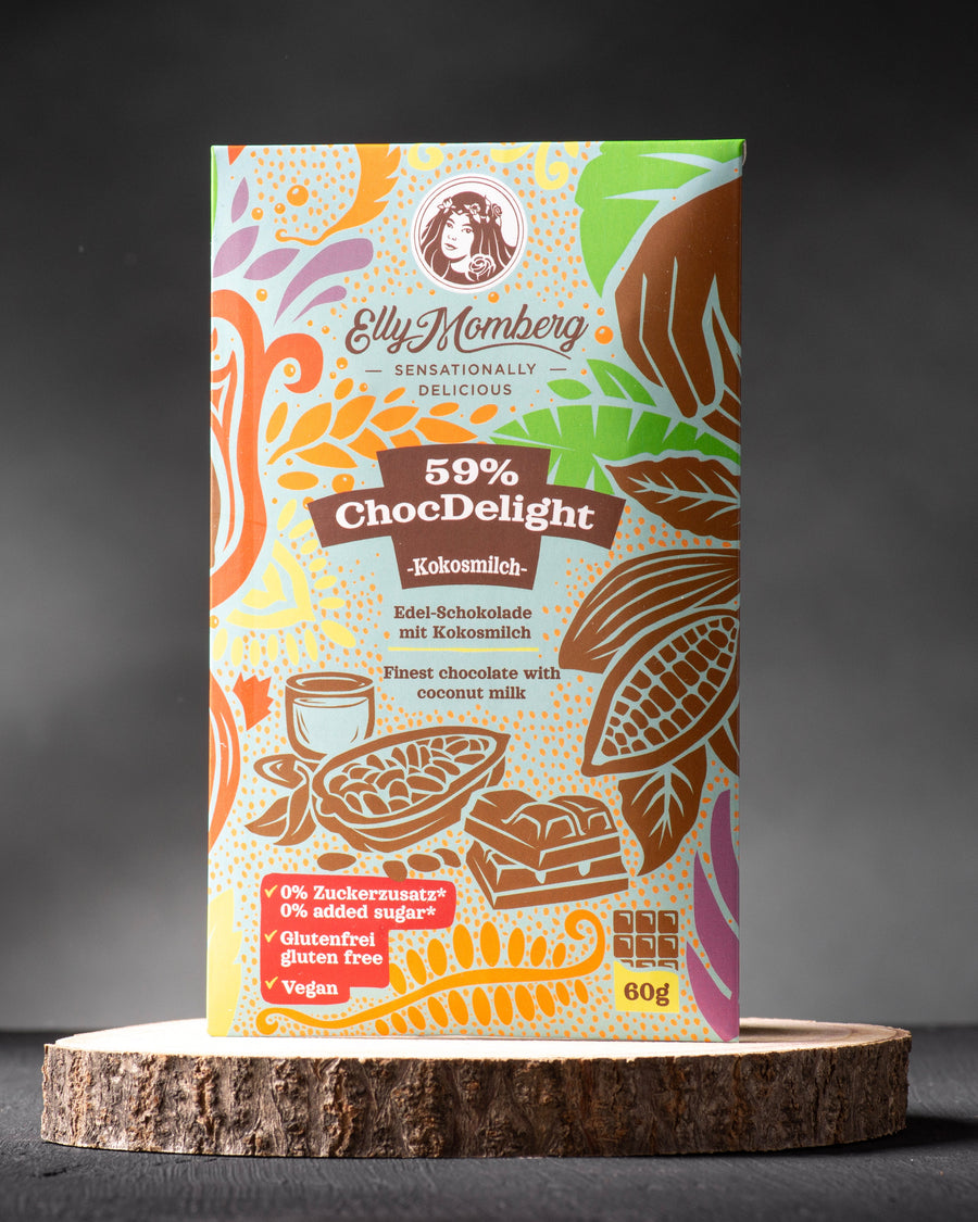 59% chocolate ChocDelight with coconut milk, chocolate bar, keto chocolate, no added sugar, vegan, gluten free, diabetics, keto diet, bar of chocolate