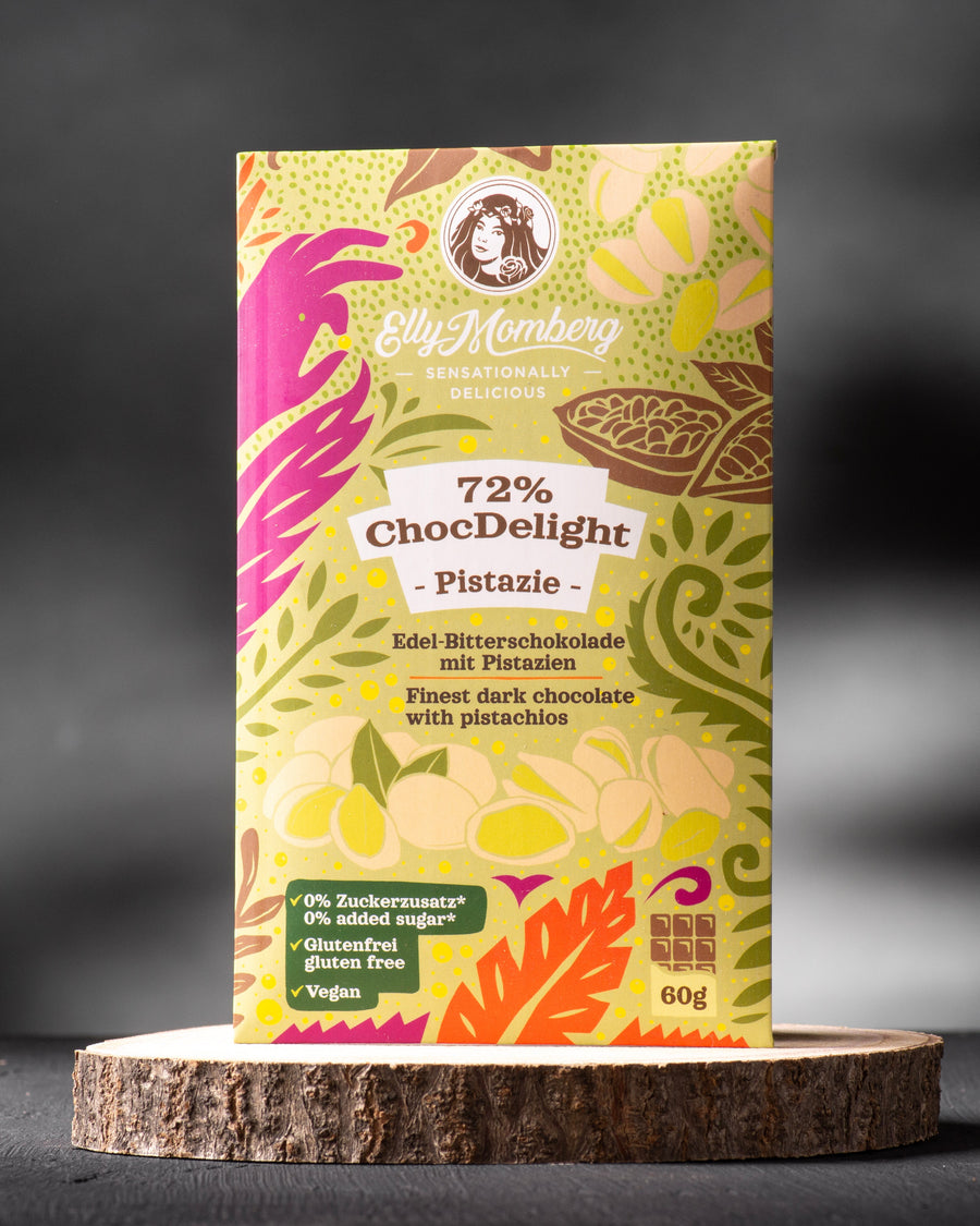72% ChocDelight with roasted pistachios dark chocolate bar, keto chocolate, no added sugar, vegan, gluten free, diabetics, keto diet, bar of chocolate