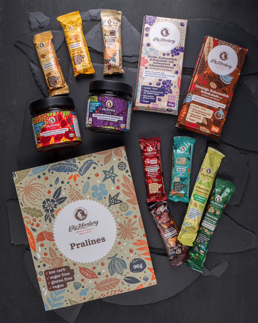 Geschenkbox Grand Deluxe Silber mit Riegeln, Fruchtaufstrichen, Schokoladentafeln und Pralinen von Elly Momberg