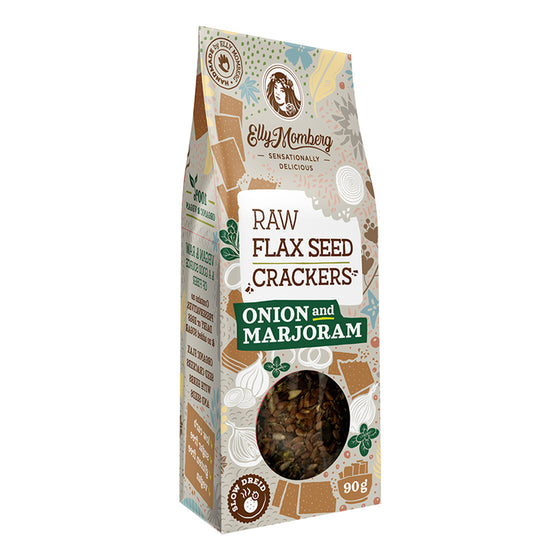 Elly Momberg raw flax seed crackers slow dried Onion & Marjoram handmade 90g