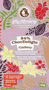 Bio Indian ChocDelight 84% mit Vanille und Cranberries - Vegane Schokolade, ohne Zuckerzusatz &amp; Glutenfrei, KETO MHD 7/24