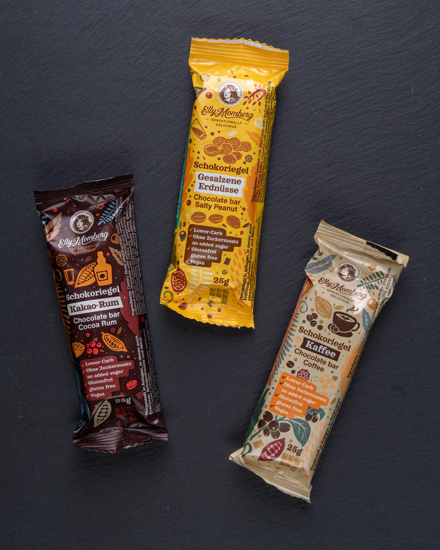 Beloved Box Taste Delight Geschenkbox mit Schokoriegeln in den Sorten Gesalzene Erdnuss, Kaffee und Kakao-Rum von Elly Momberg