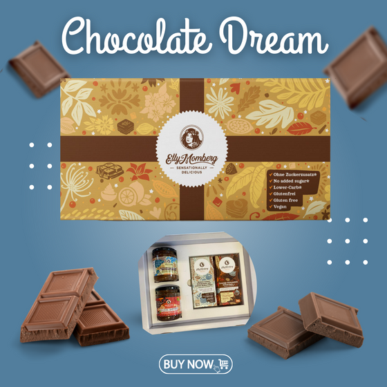 GOLD Deluxe Gift Box 1 - with chocolate hazelnut spread, chocolate almond spread, bars of chocolate and Riegel
