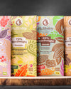 Dunkle Schokolade, Zartbitter 84% Cranberry, 72% Pistazie, 59% Kokosmilch, 46 % Mandel, Set, Geschenk, ohne Zucker, vegan, glutenfrei, keto freundlich, Diät,  abnehmen, Elly Momberg