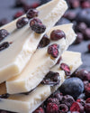 White coconut milk Chocolate bar 40% with black currants, bar of chocolate, keto friendly, chocolate, with coconut chips, no added sugar, vegan, gluten free, diabetics, keto diet, bar of chocolate