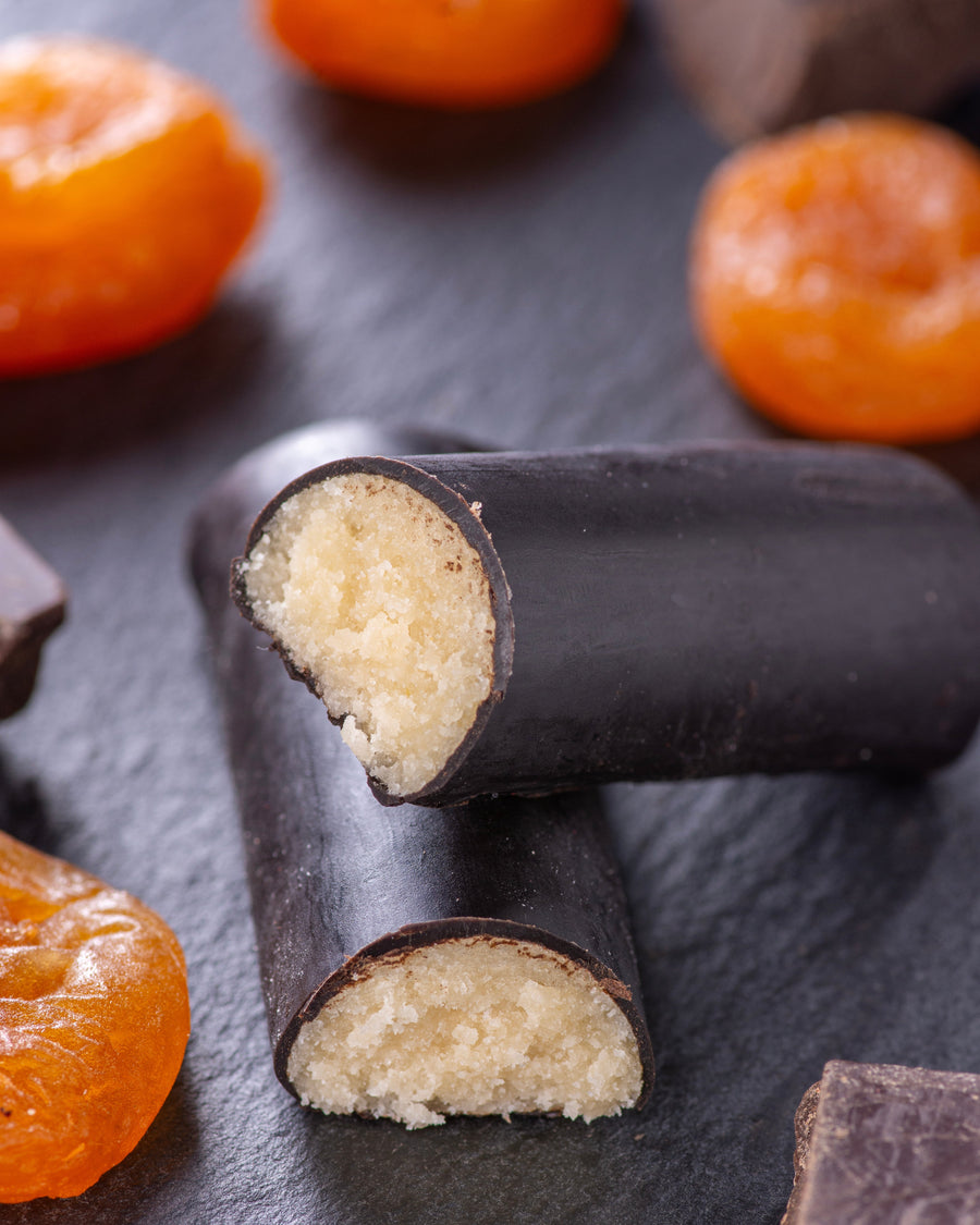 ChocLine chocolate gourmet bar apricot with coconut cream filling, coated with dark chocolate, snack, no added sugar, vcsegan, gluten free, lower carb, keto, for diabetics