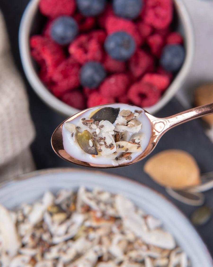 Granola, Müsli, Keto, Schoko, Haselnuss, zuckerfrei, vegan, glutenfrei, Diabetiker, Diät