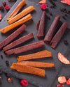 Rohkost Fruchtrollen Sanddorn, Schwarze Johannisbeere, Apfel, Himbeere, Dattel, Snack, Brotzeit