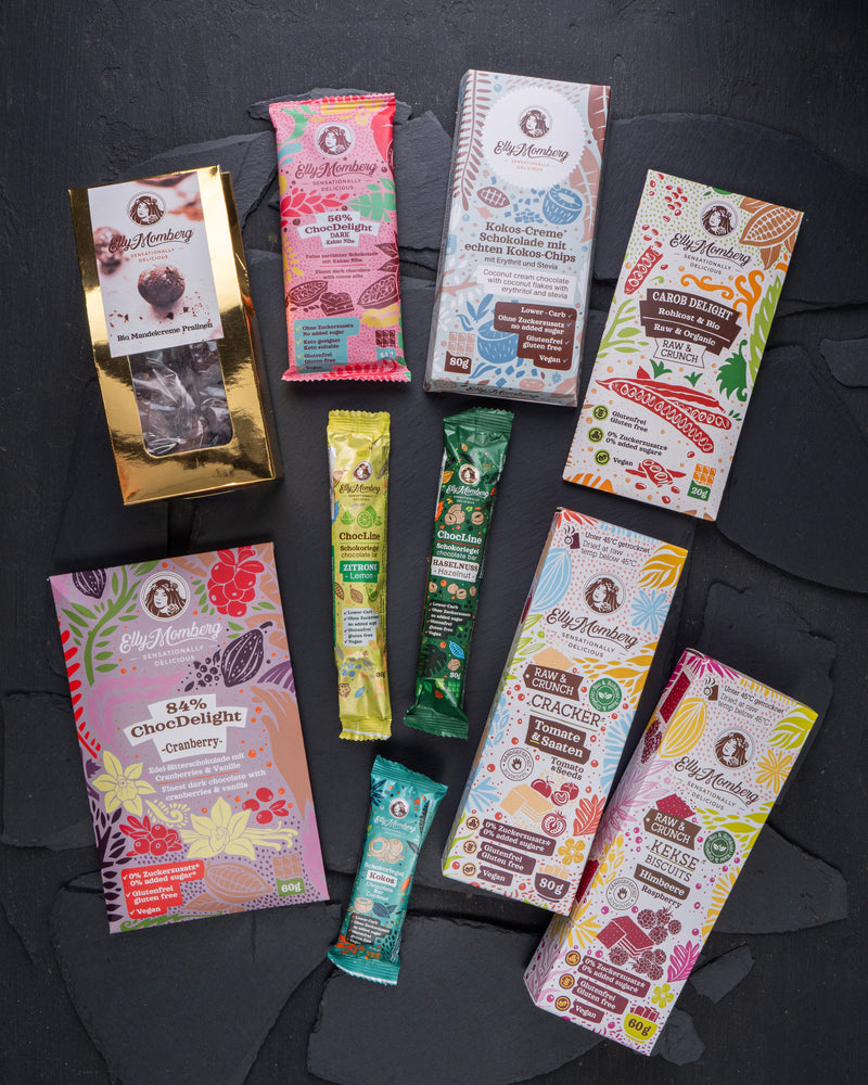 Geburtstag Geschenk gesund Schokolade ohne Zucker zuckerfrei, vegan, glutenfrei in schöner Gesburtstagstasche