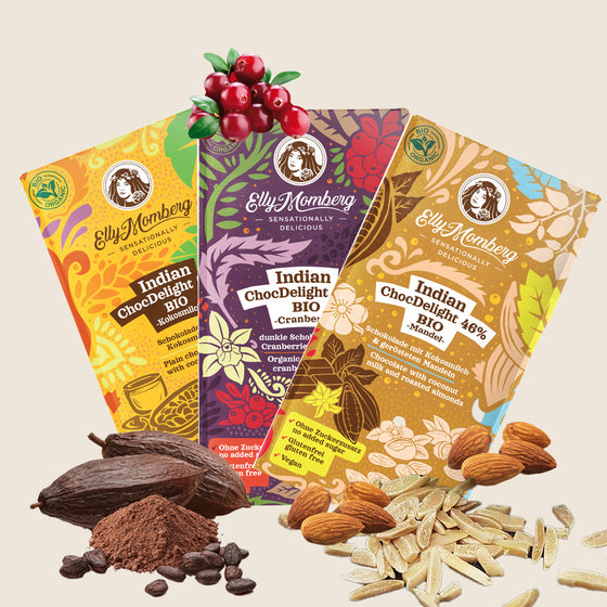 Organic Indian ChocDelight 46% with roasted Almonds - Vegane chocolate, no added sugar and glutenfree