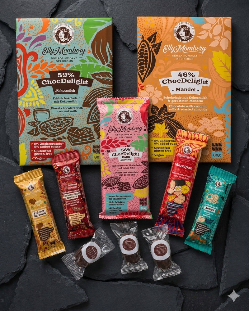Probier-Set Klein mit Schokolade, Marzipan, Bio Trüffelpralinen und Gourmet-Riegeln von Elly Momberg, Diabetiker