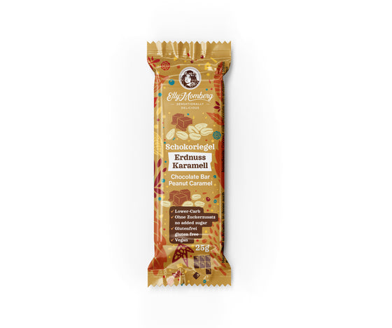 Gourmet Schokoriegel "Karamell &amp; Erdnuss" 25g - Vegane Schokolade, ohne Zuckerzusatz &amp; Glutenfrei