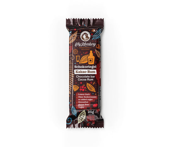 Gourmet Chocolate bar "Cocoa & Rum" 25g - Vegan Chocolate, No Added Sugar & Gluten Free