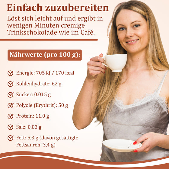 ORGANIC - Drinking Chocolate with Erythritol- VEGAN - No added sugar* - gluten free - 200 g - 2305