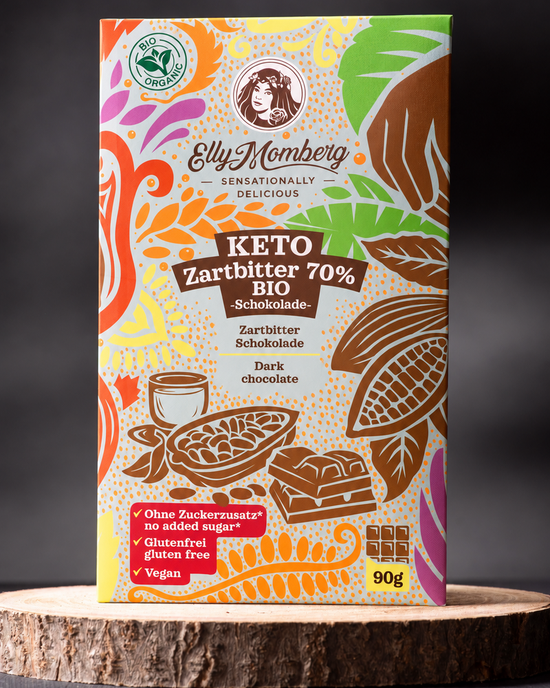 Bio Bio Keto Schokoladentafel in Verpackung stehend 