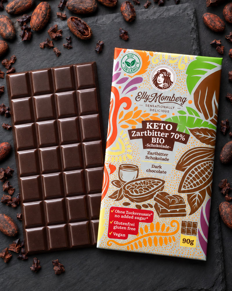 Vegan Bio Keto Schokolade 70% ohne Zuckerzusatz von Elly Momberg