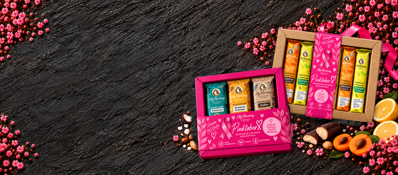 Pinktober veganes Geschenk Set ohne Zuckerzusatz Spendenaktion Elly Momberg