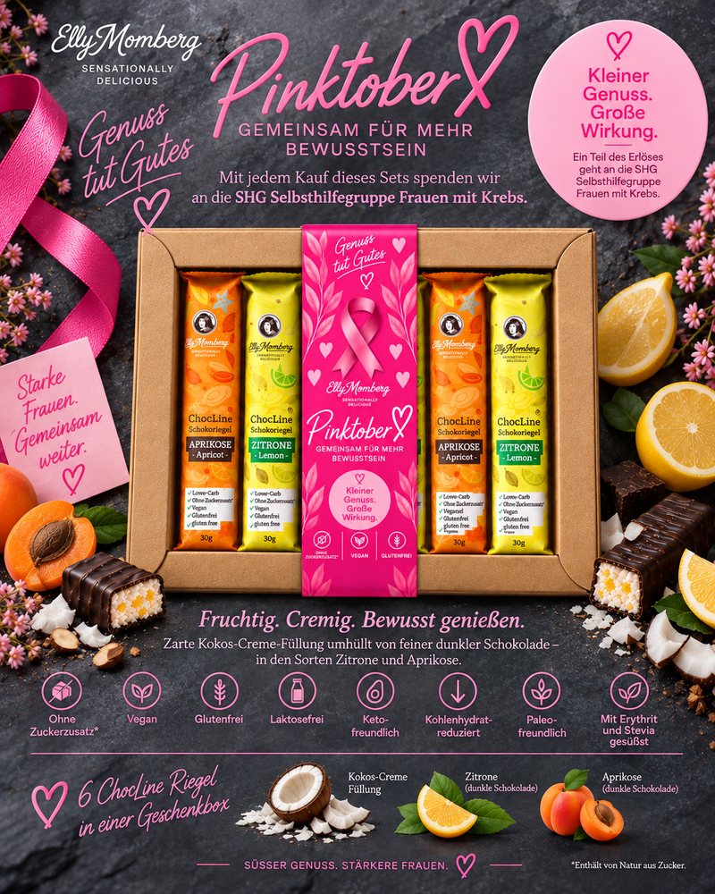 Pinktober Veganes Geschnke Beloved Box Exotic ohne Zuckerzusatz und glutenfrei von Elly Momberg, gemeinsam gegen brustkrebs