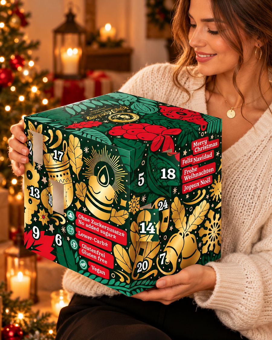 Veganer Adventskalender ohne Zuckerzusatz, und glutenfrei mit Frau von Elly Momberg 