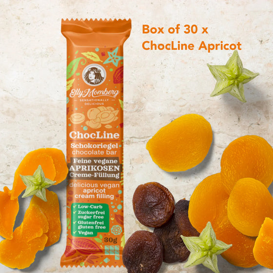 ChocLine Apricot 30g Box of 30 Vegan Chocolate, No Added Sugar & Gluten Free