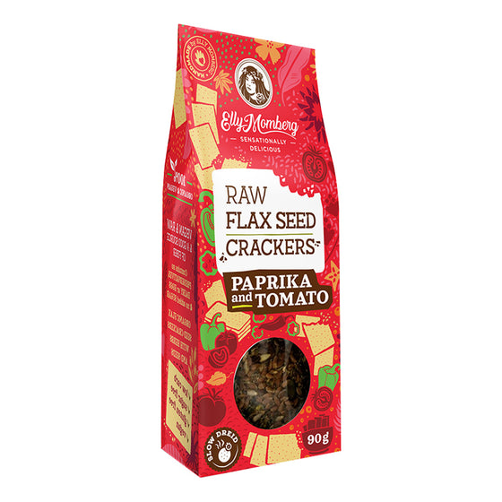 Elly Momberg Raw Flax Seed Crackers slow dried paprika and Tomato handmade 90g