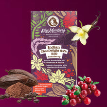  Bio Indian ChocDelight 84% mit Vanille und Cranberries - Vegane Schokolade, ohne Zuckerzusatz und glutenfrei